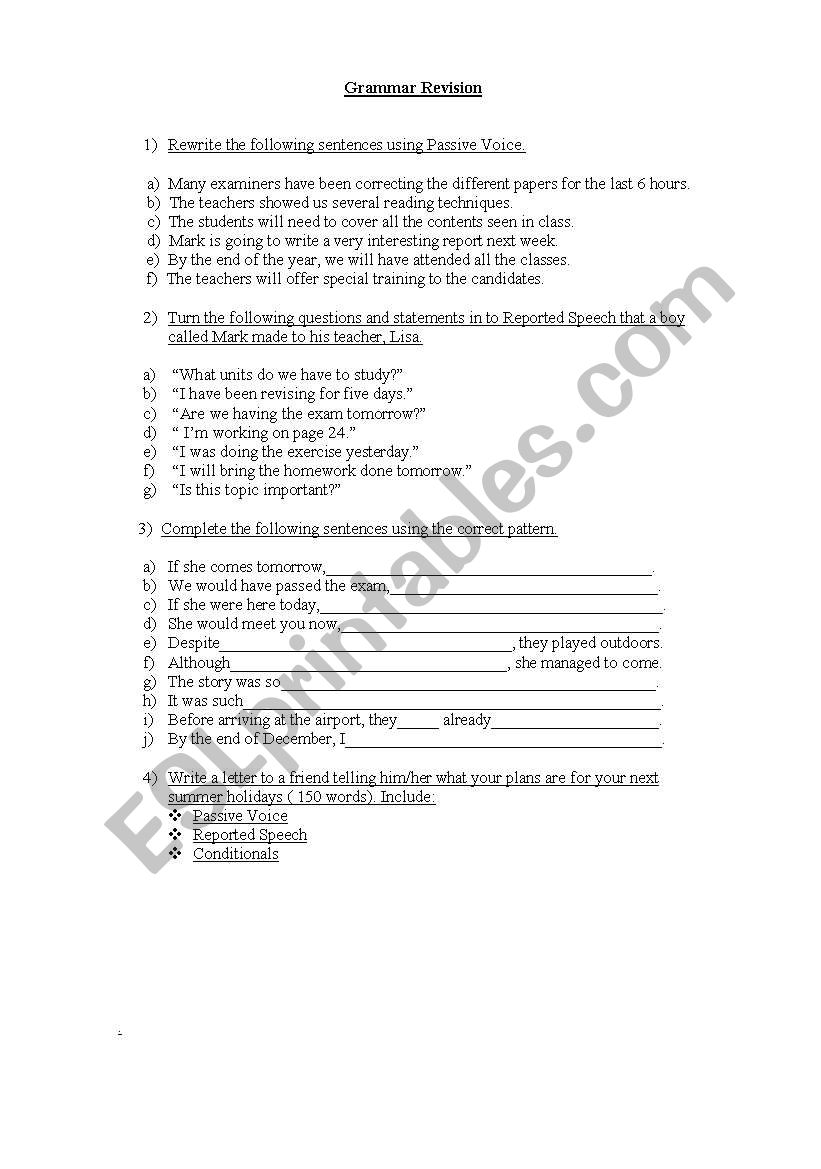 Grammar Revision worksheet