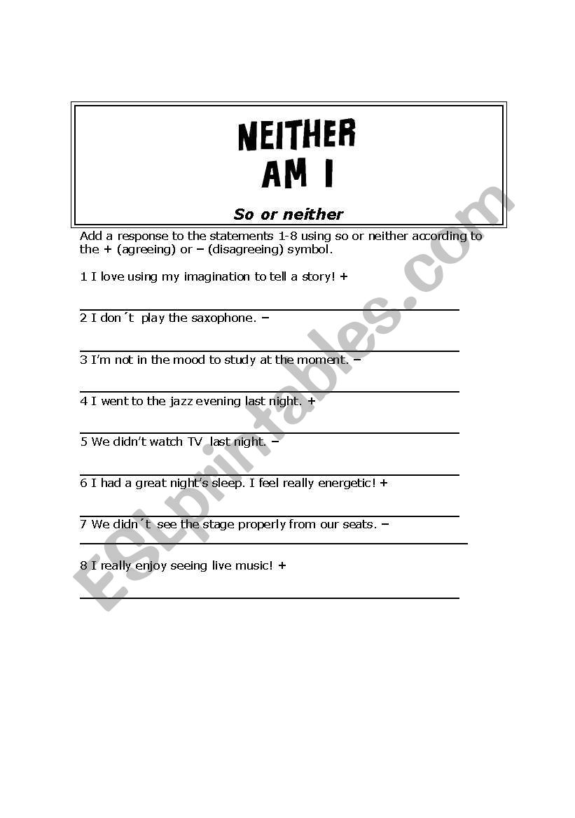 So or Neither worksheet