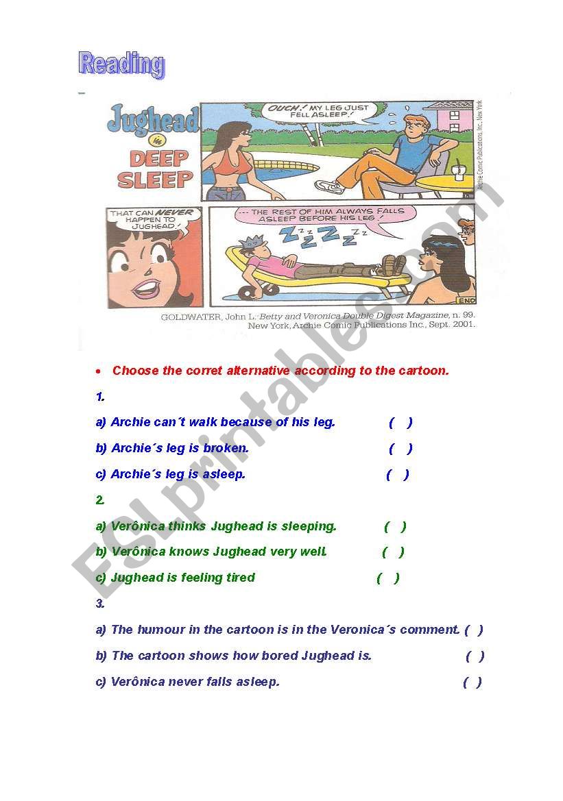 Reading worksheet