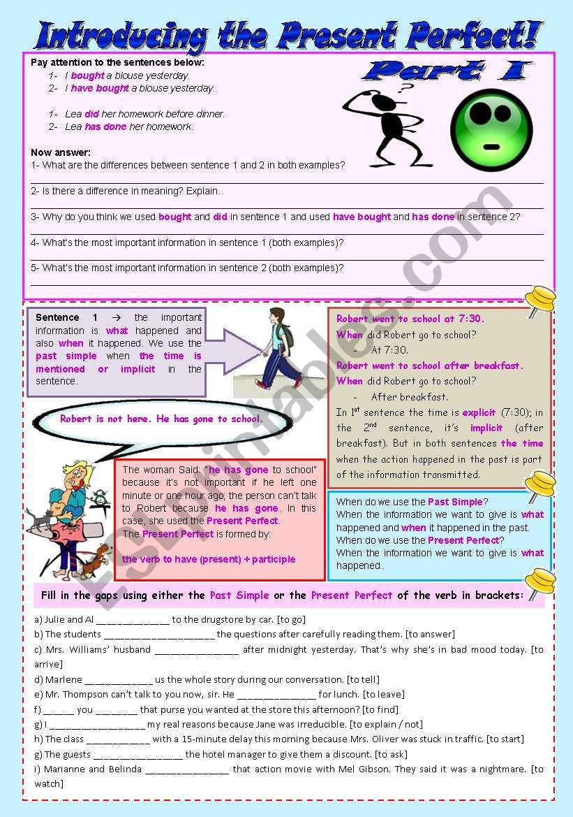 Introducing the Present Perfect - Part I  ***fully editable **keys included ((3 pages))