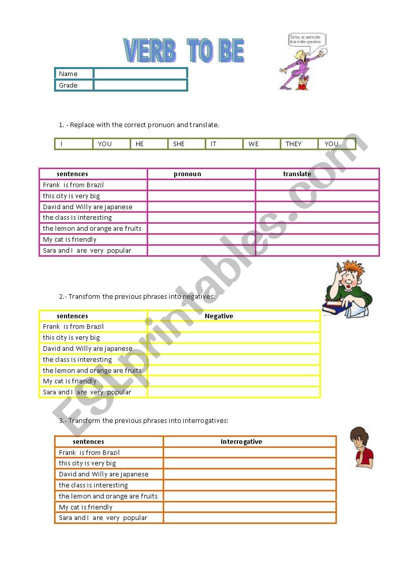 verb to be worksheet