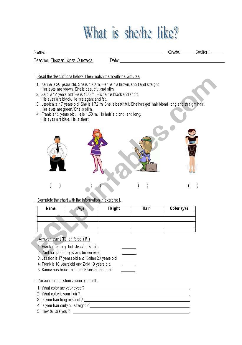 What is she/he like? worksheet