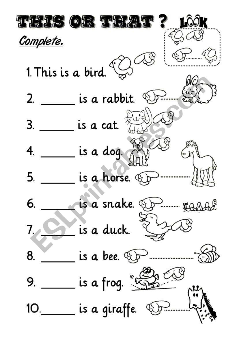 THIS or THAT ? + animals worksheet
