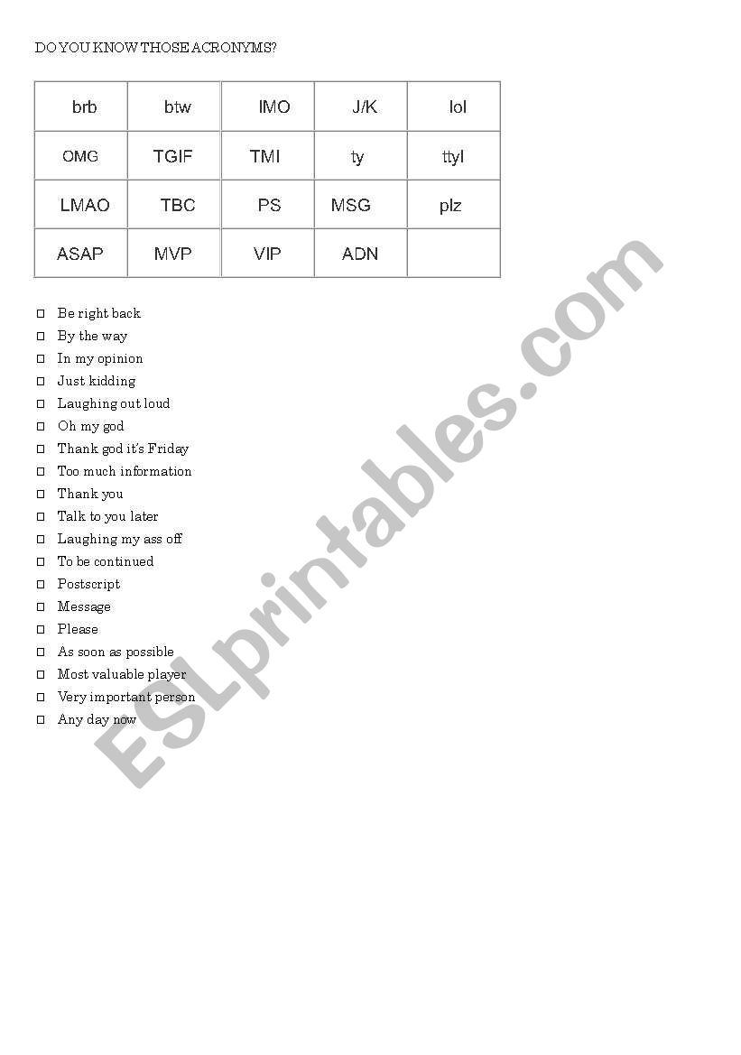 ACRONYMS worksheet