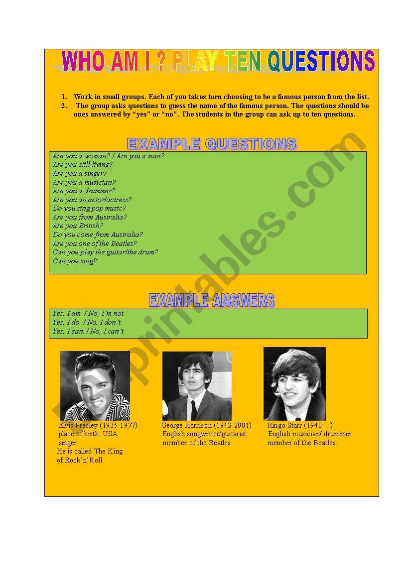 FAMOUS PEOPLE: WHO AM I ? PLAY TEN QUESTIONS GAME :) PART 1