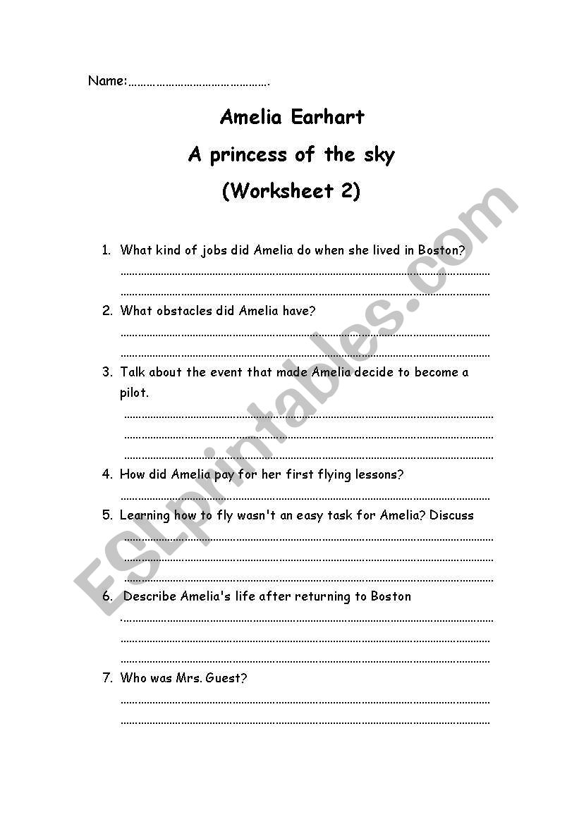 Amelia Earhart worksheet