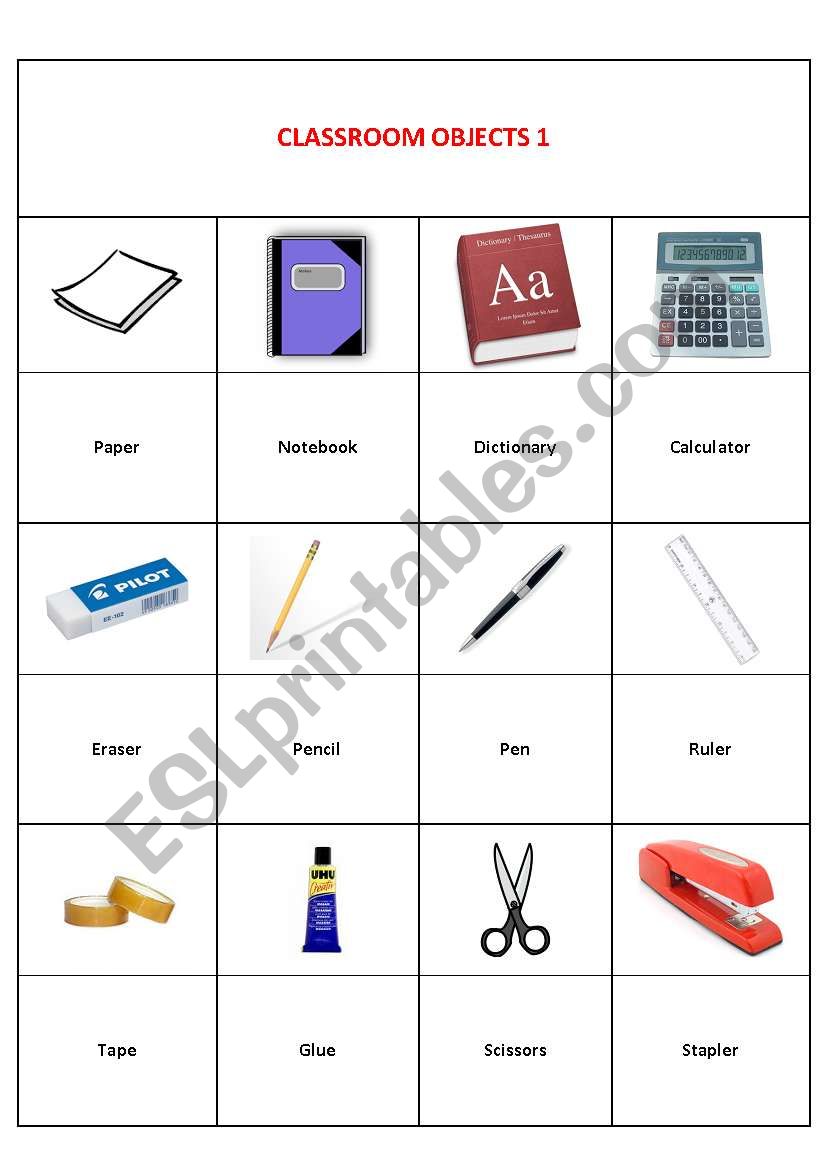 Classroom Objects Worksheet For Kids