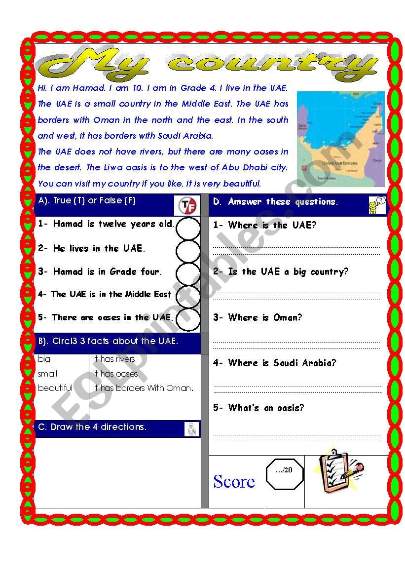 Reading comprehension Test ( Theme: The four directions)