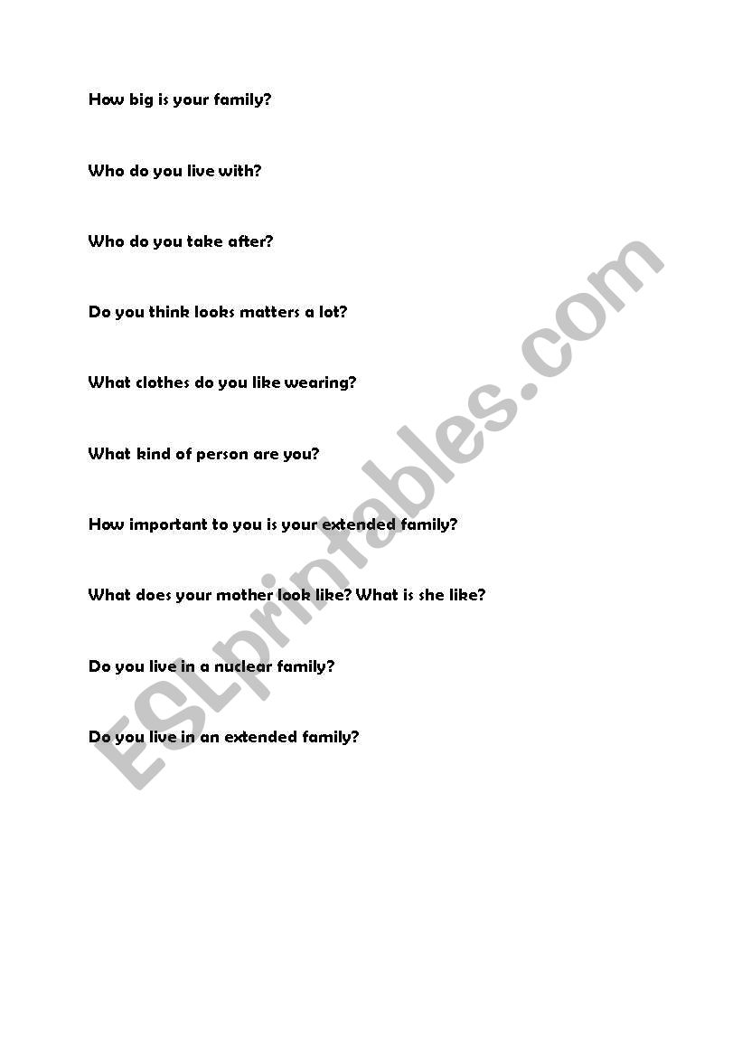 Family worksheet