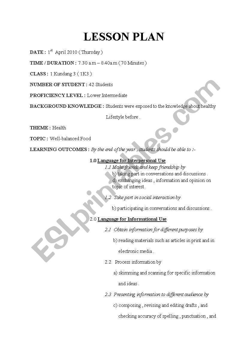 Health worksheet