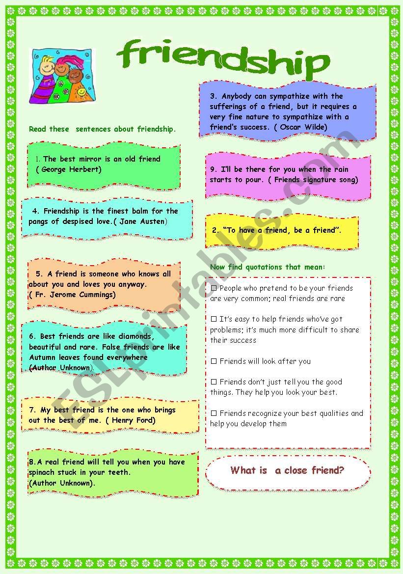 friendship worksheet