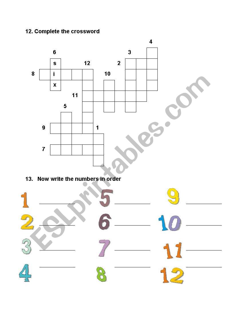 Numbers 1-12 worksheet