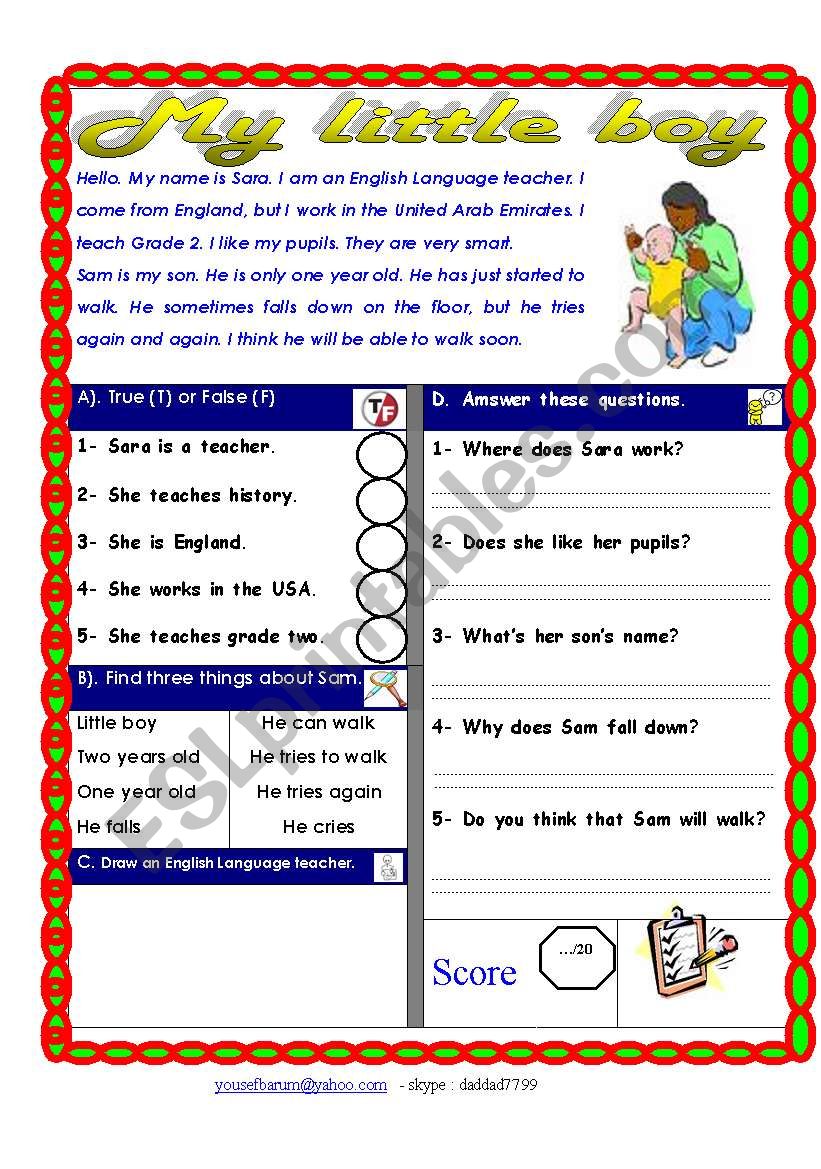 Reading comprehension Test ( Theme My little boy)