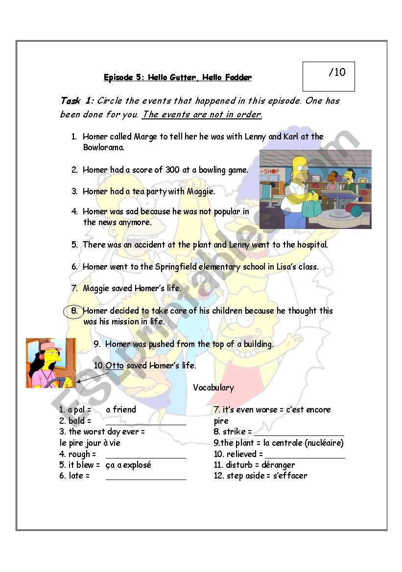 Simpson_Season 11_Episode 5 worksheet