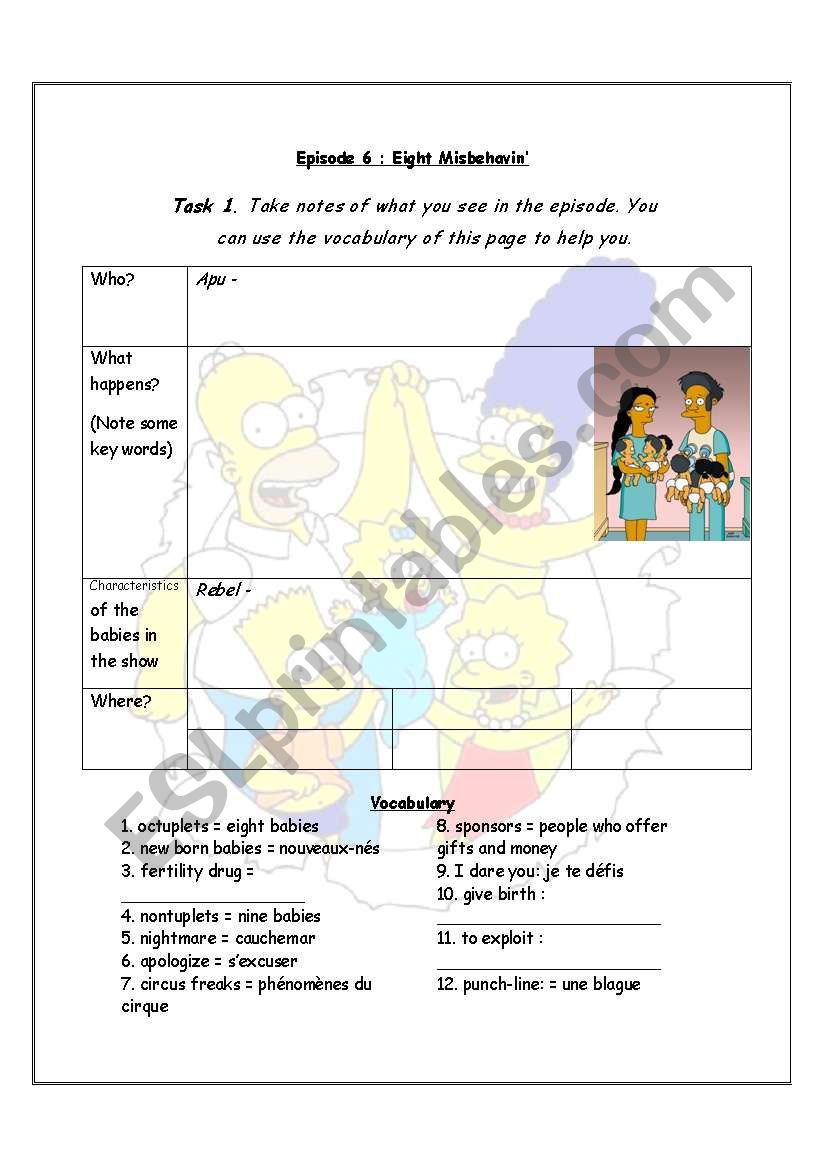 Simpson_Season 11_Episode 6 worksheet