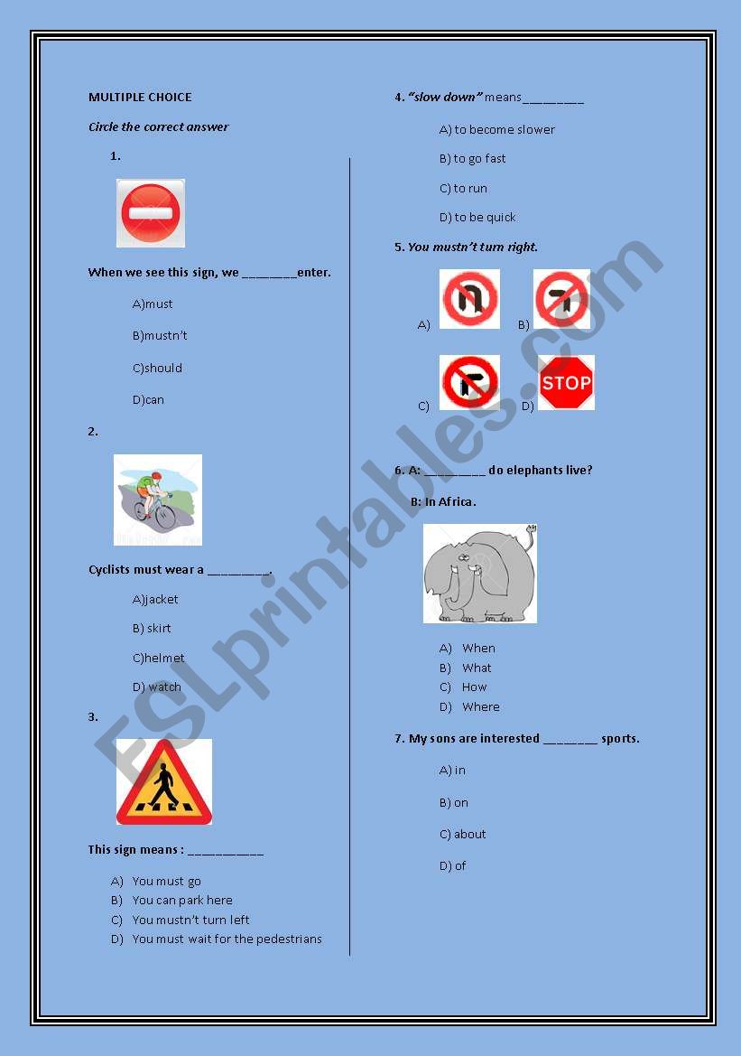 multiple choice about various topics