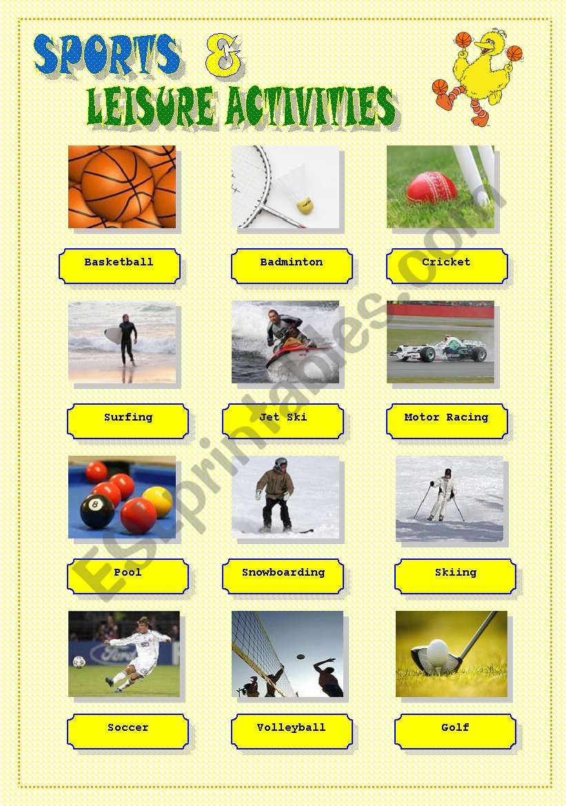 sports and leisure activities (to print and stick on the classroom walls) 
