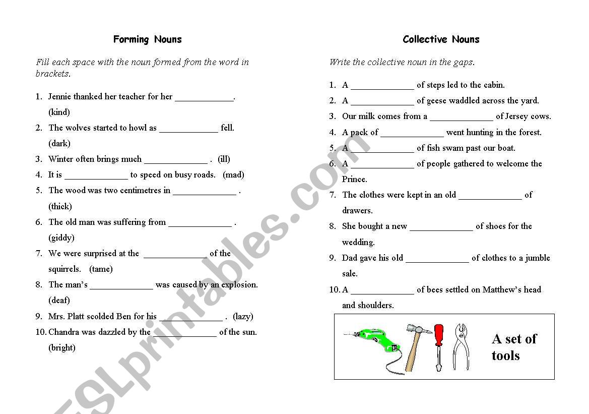 Forming Nouns and collectives worksheet