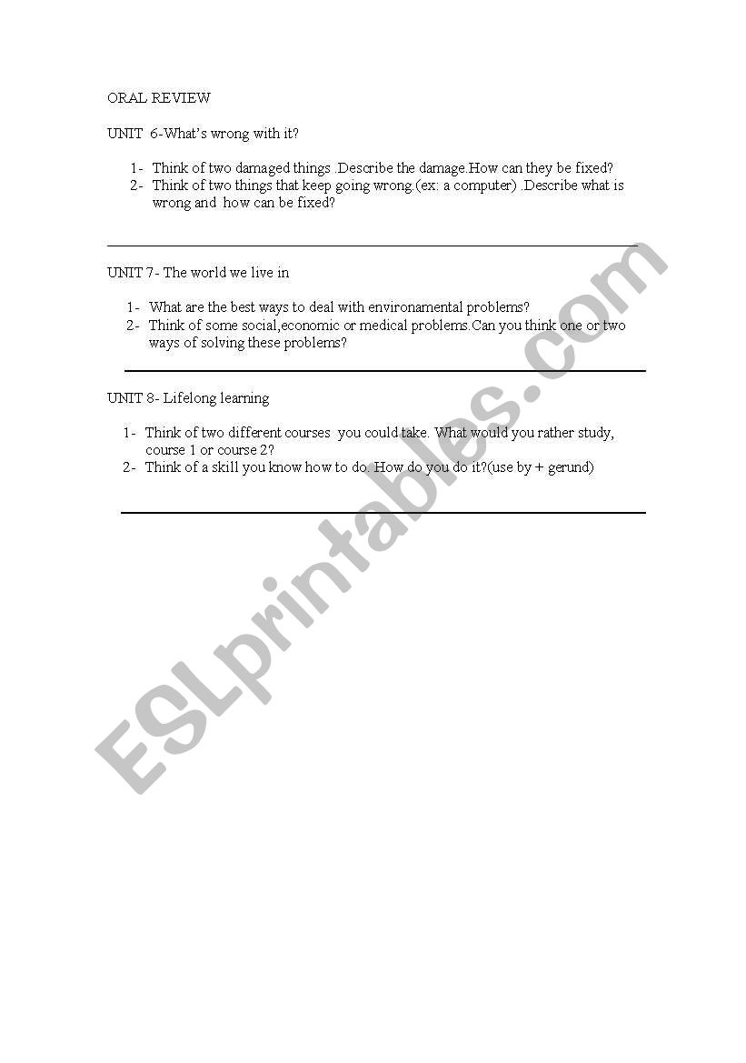 Oral review about different topics-very useful