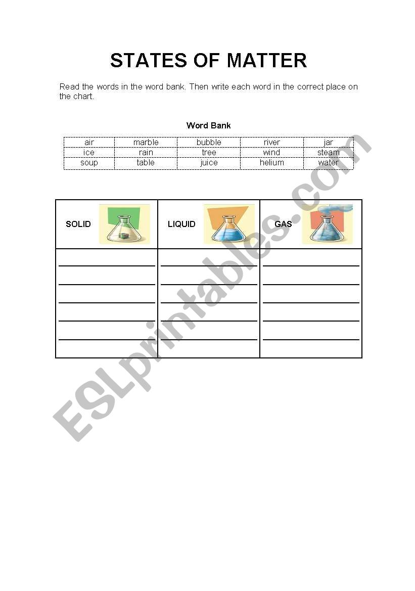 States of Matter worksheet