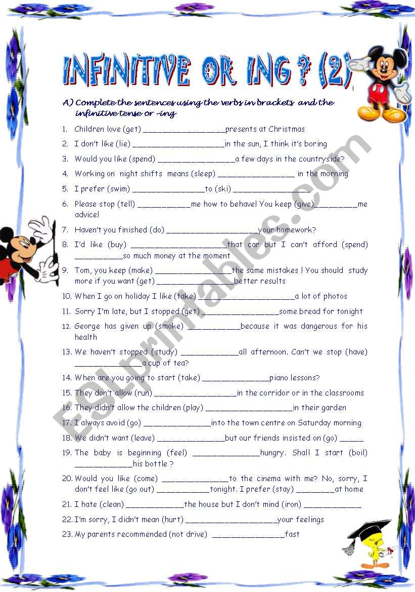 INFINITIVE OR -ING (2) worksheet