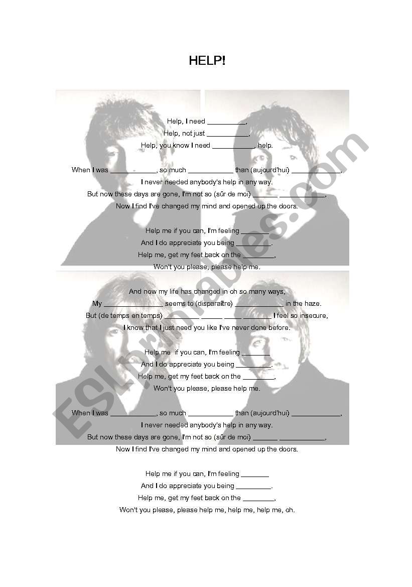 Help! (the Beatles) worksheet