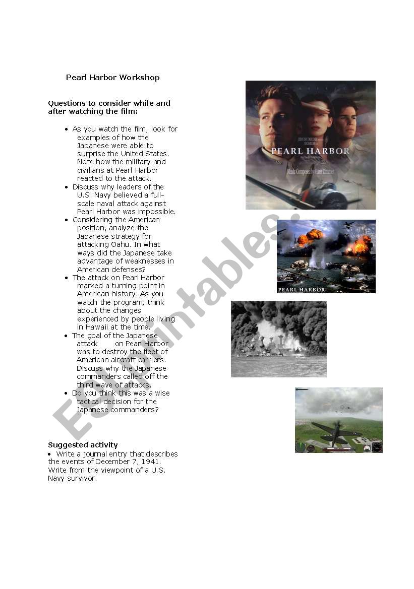 Pearl Harbor Workshop worksheet