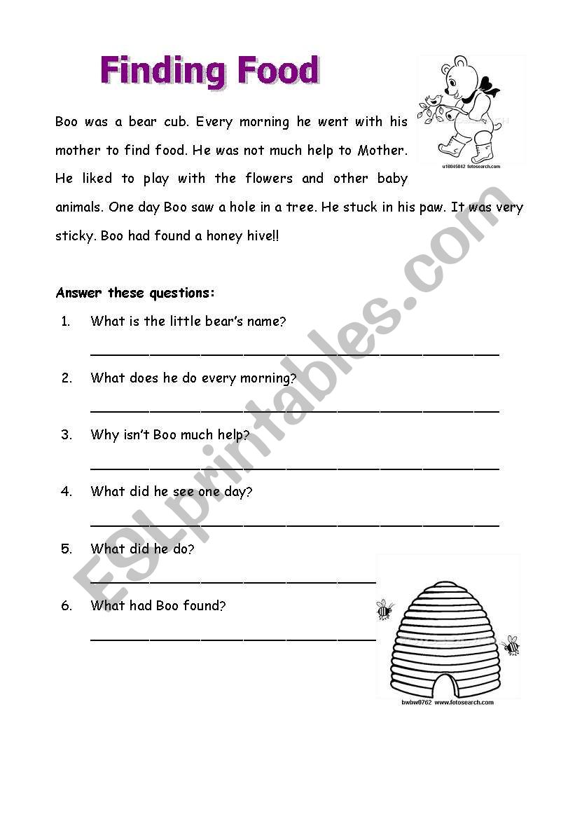 Finding Food worksheet