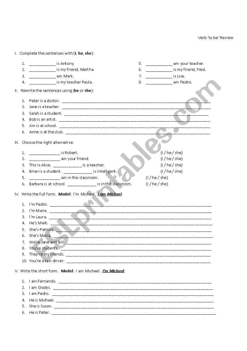 Verb to be practice worksheet