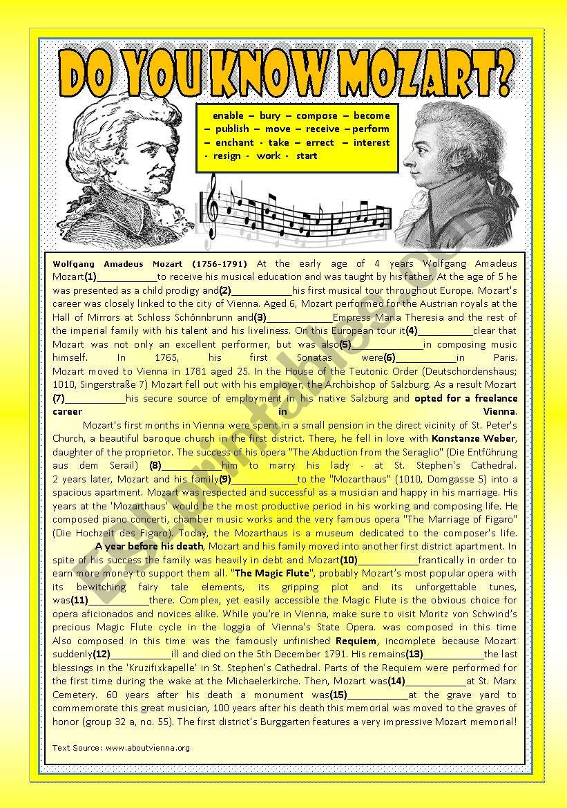 DO YOU KNOW MOZART? (!!! with KEY !!!) (PAST TENSE READING)