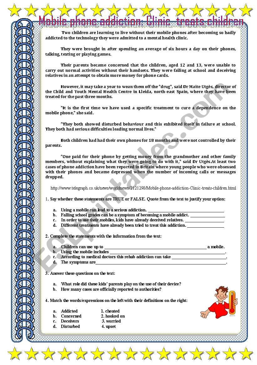 ADDICTIONS : MOBILE ADDICTION worksheet