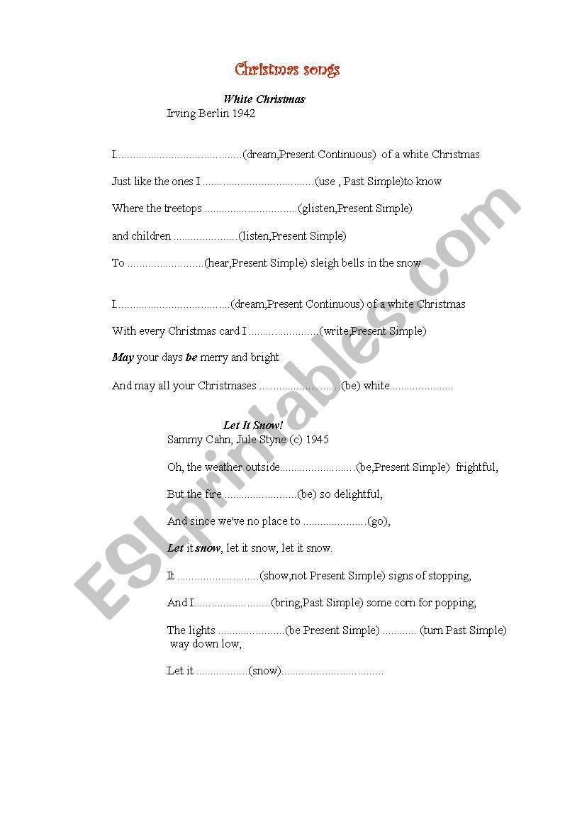 Christmas Songs Grammar worksheet