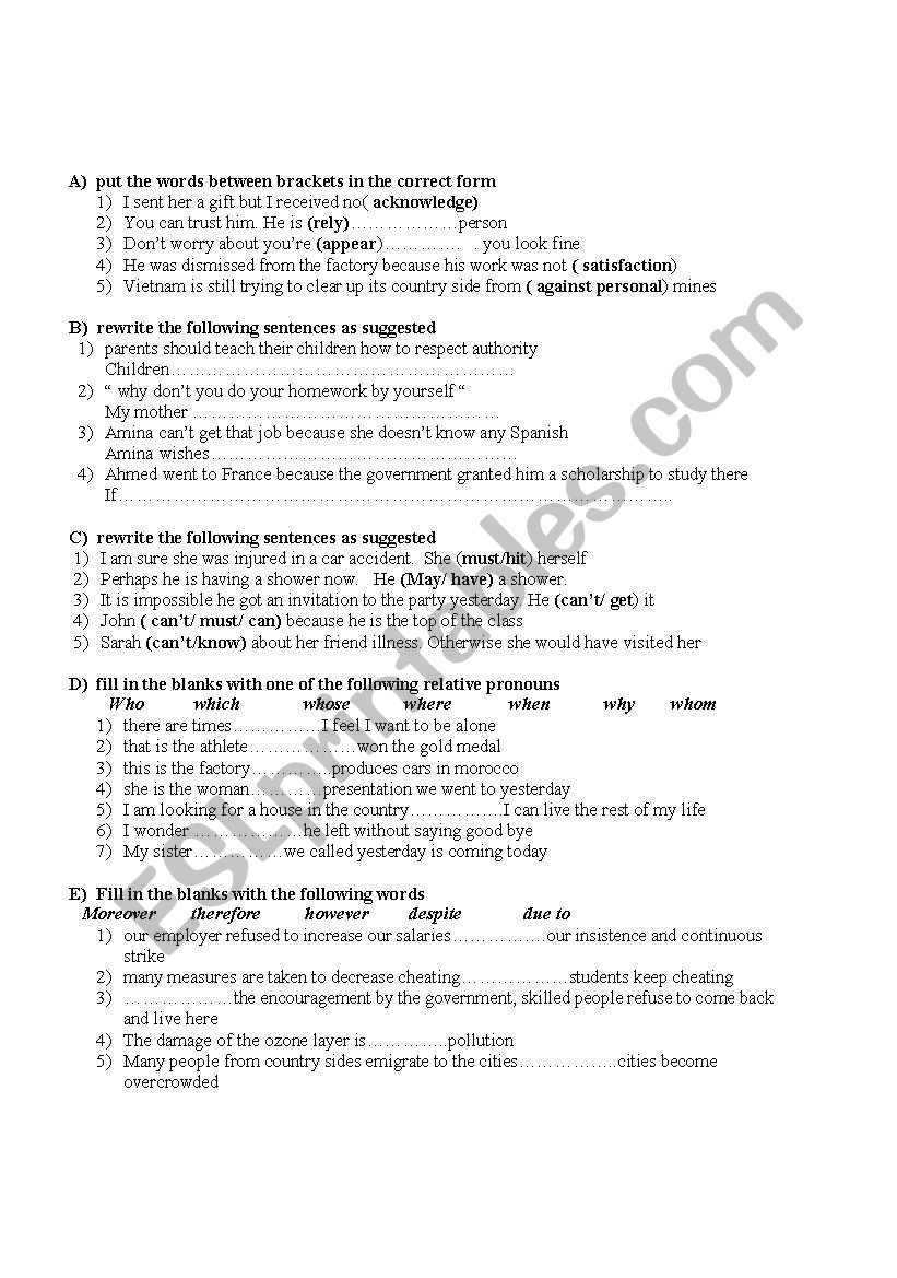 garmmar worksheet