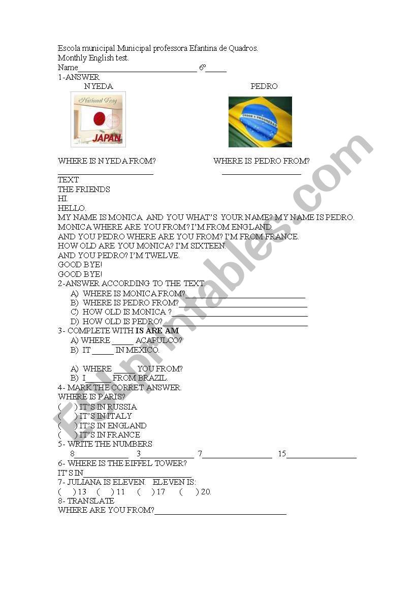 Countries and cities worksheet