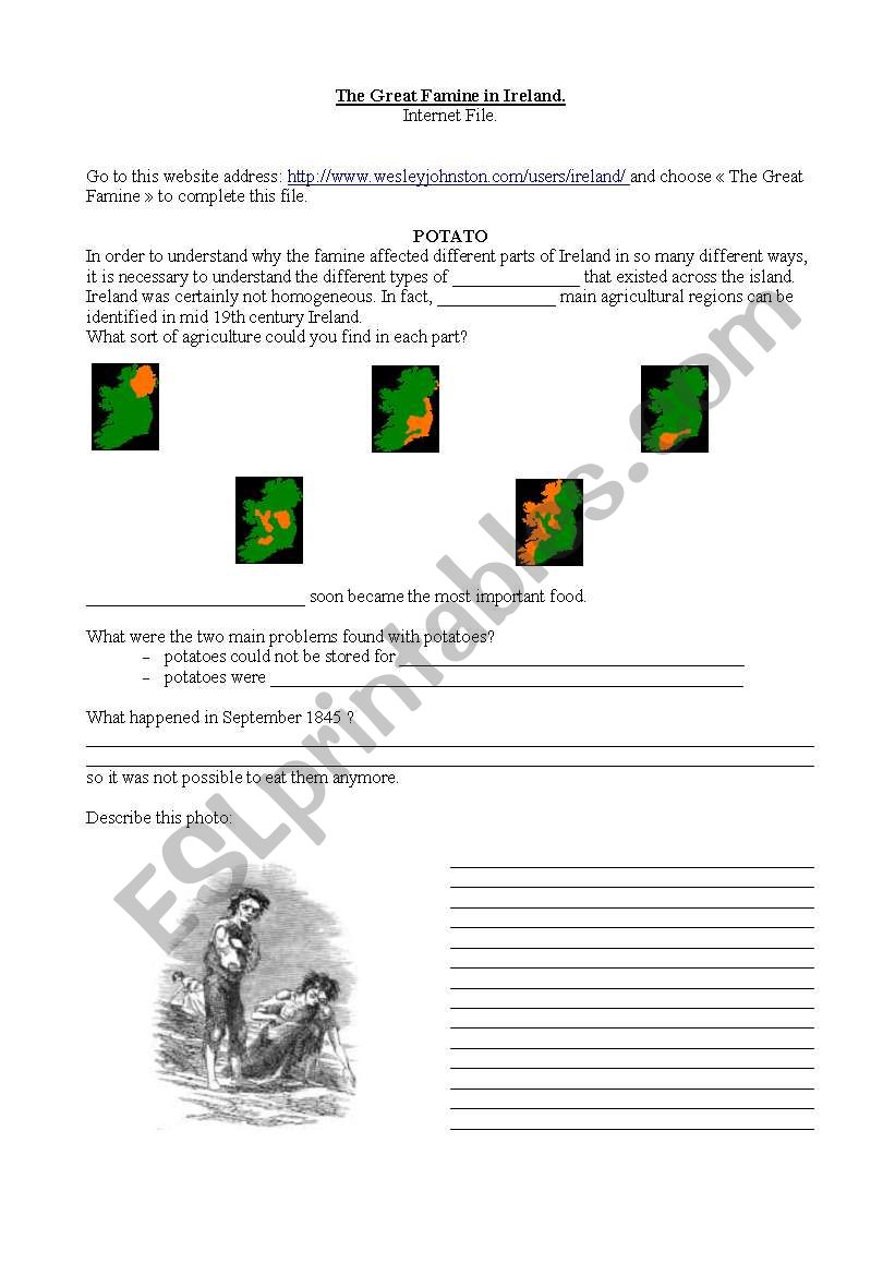 Potato famine worksheet