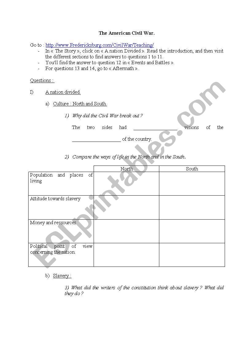 American civil war webquest worksheet