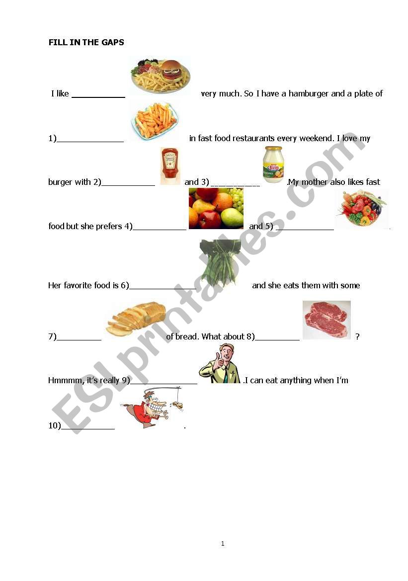 food worksheet