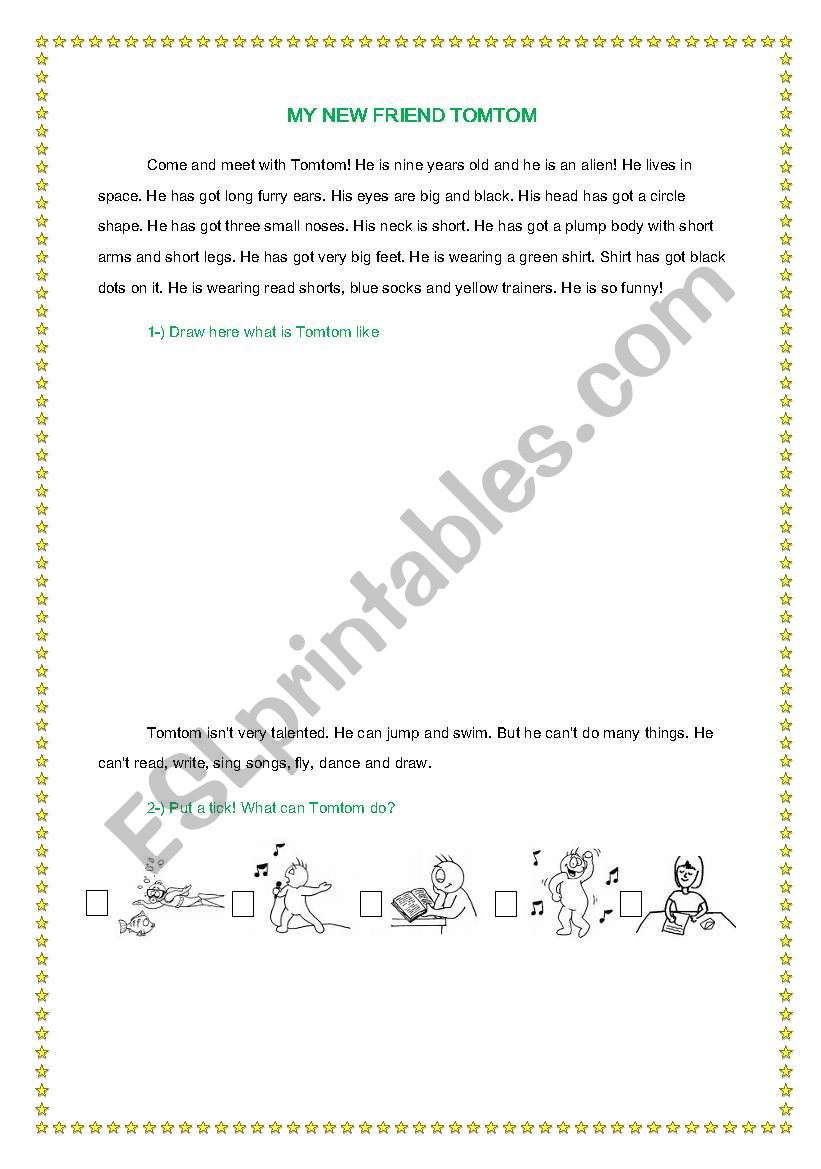 Meet new friend tomtom worksheet