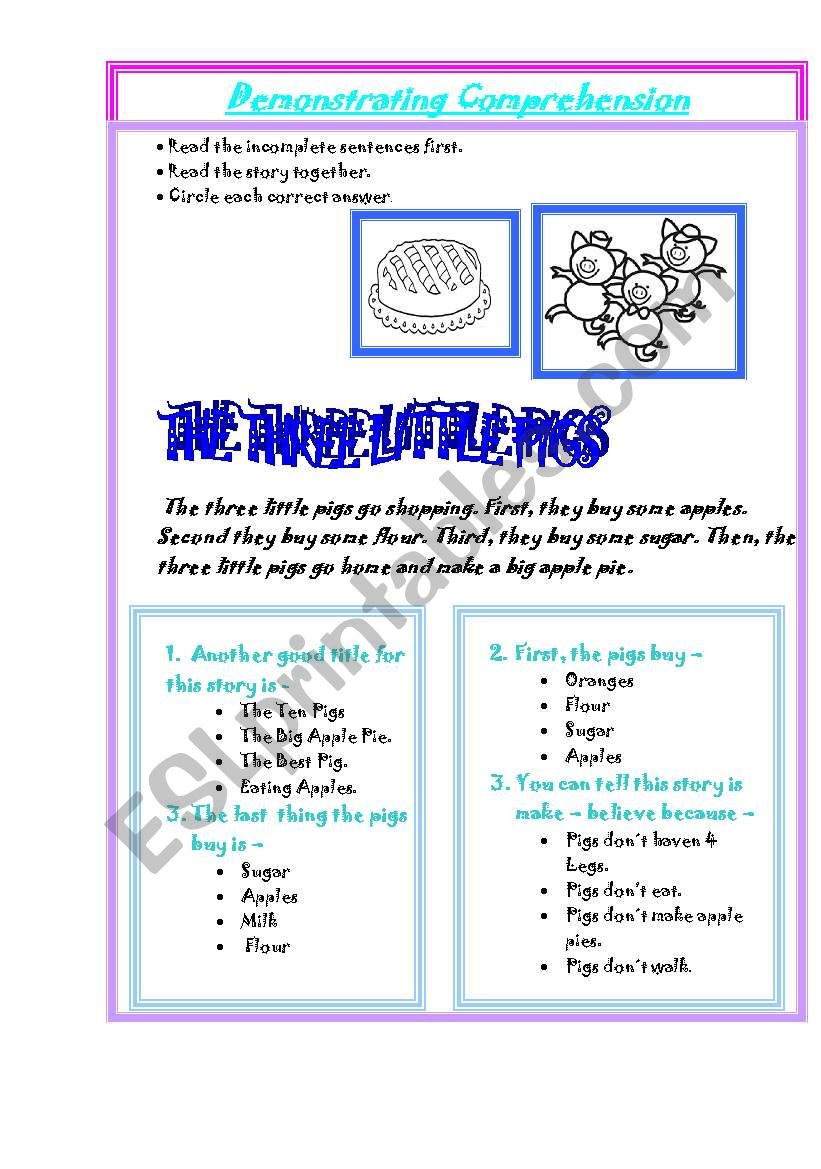 THE THREE LITTLE PIGS worksheet