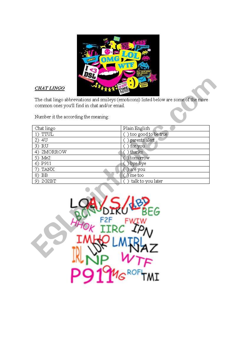 chat lingo worksheet