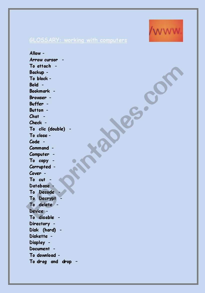 glossary: working with computers