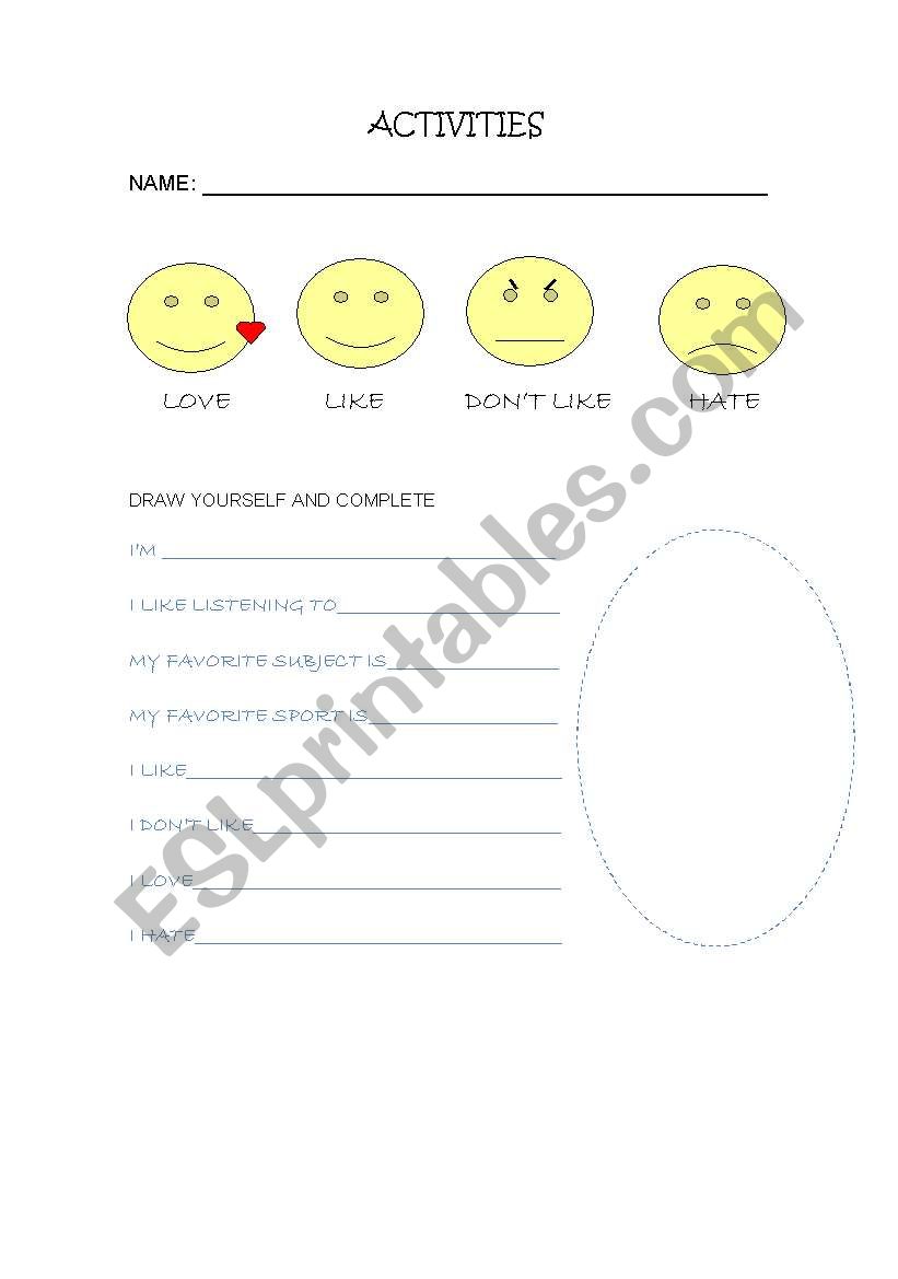 likes dislikes worksheet