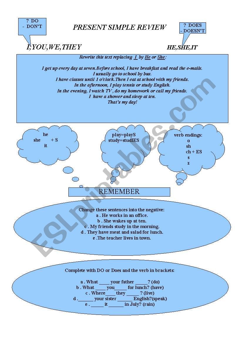 present tense review worksheet