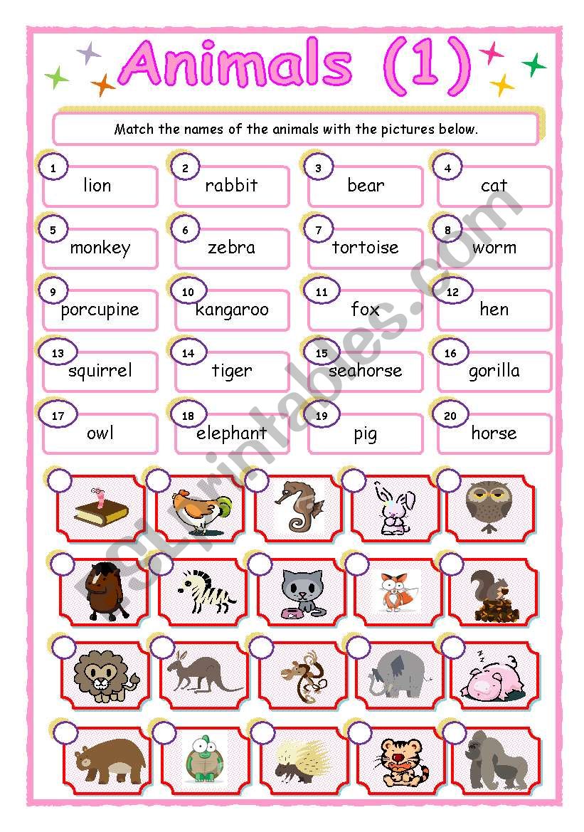Animals - matching (1/3) worksheet