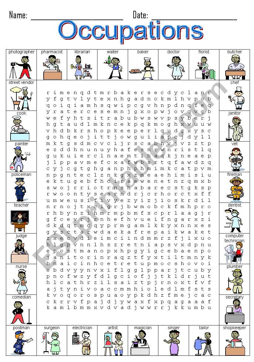 Occupations Wordsearch worksheet