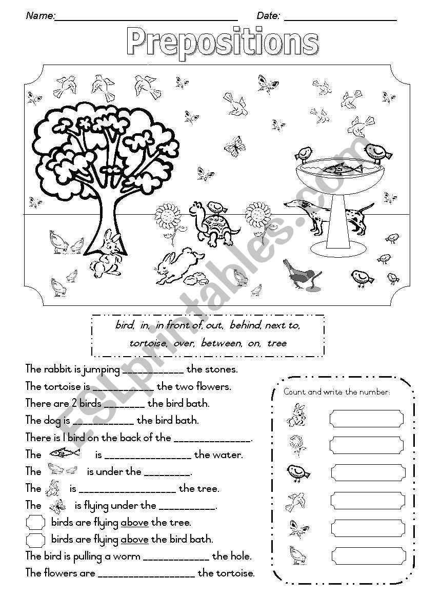 Prepositions - In the Garden worksheet