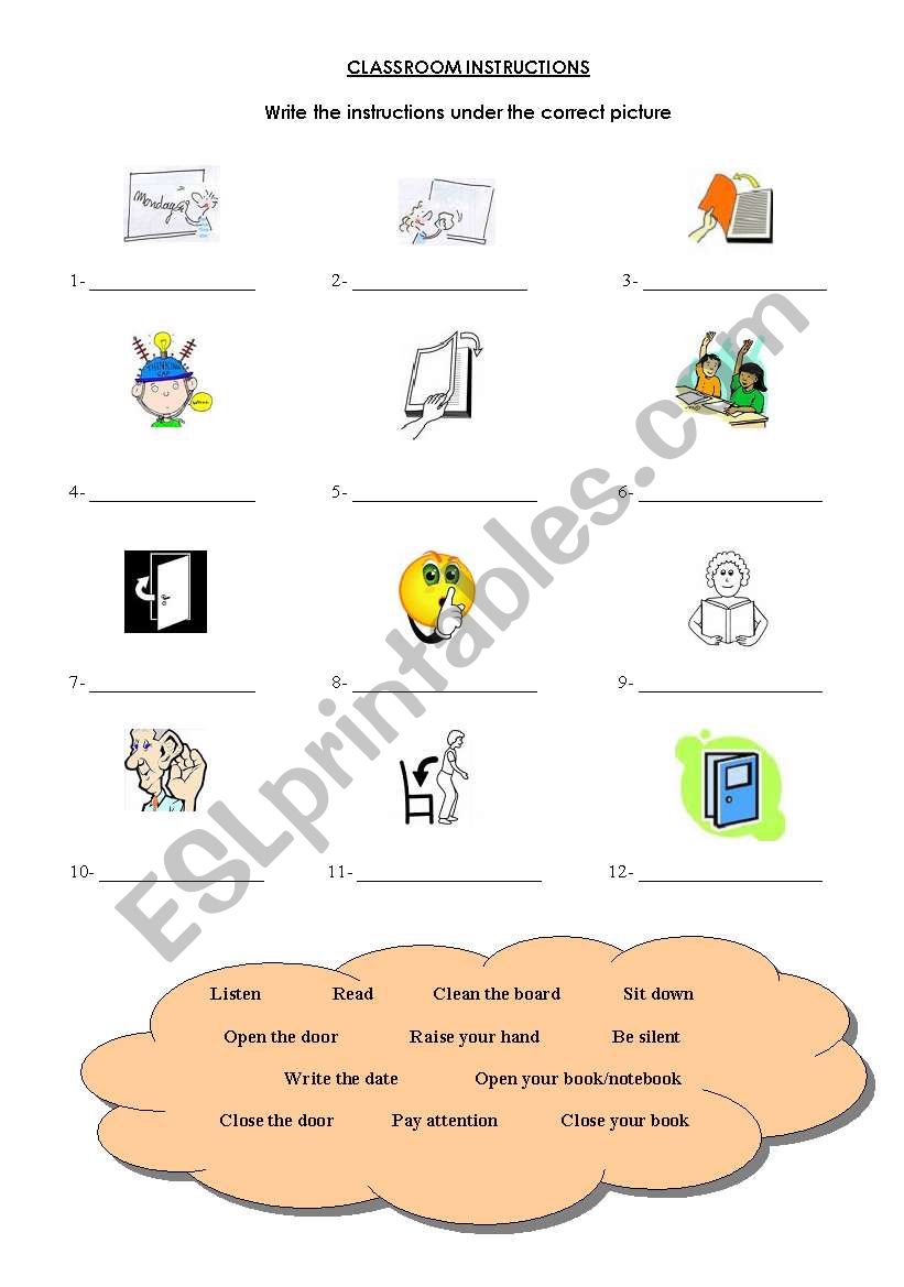 Classroom instructions worksheet