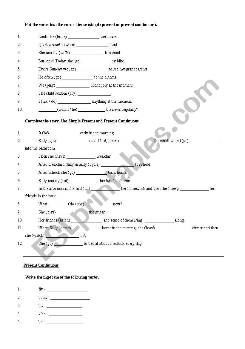 PRESENT TENSES worksheet