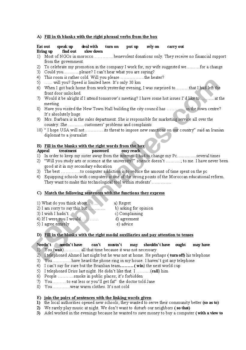 vocabulary and phrasal verbs worksheet