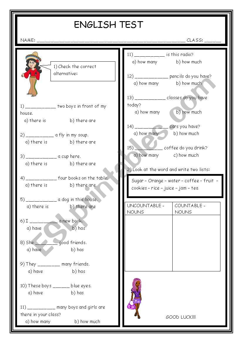 ENGLISH TEST ESL Worksheet By Laninha